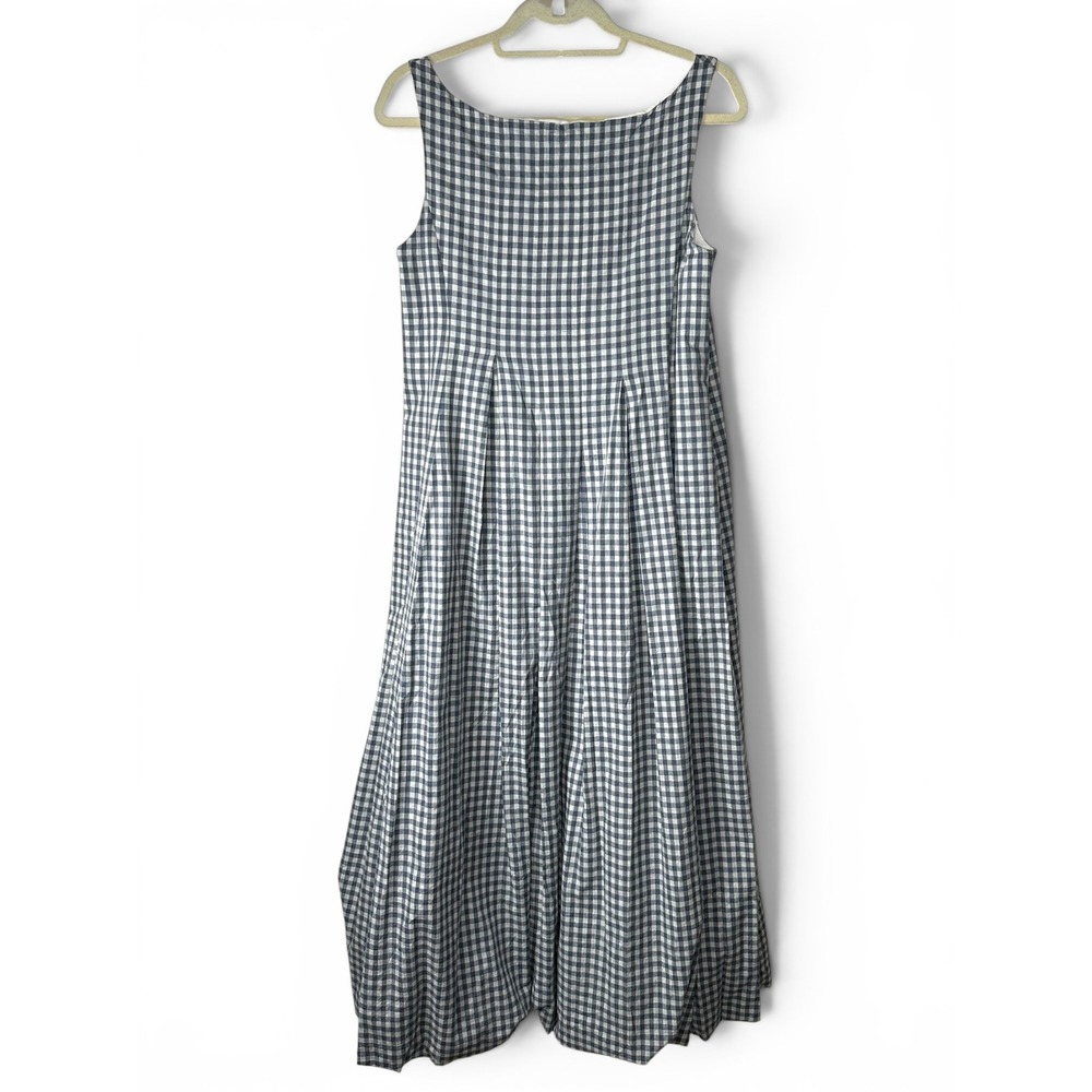 Cabbages & Roses Womens Blue Gingham Cotton Pleated Midi Dress Size Medium - Picture 2 of 7